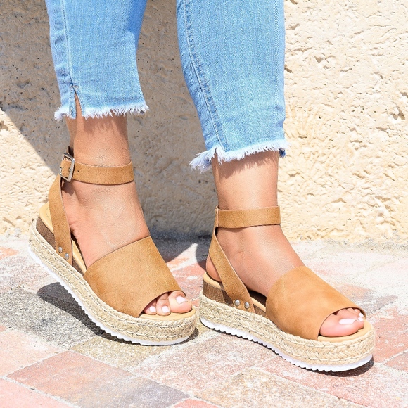 SunnyMia | Shoes | Espadrille Wrap Flatform Wedges Tan | Poshmark